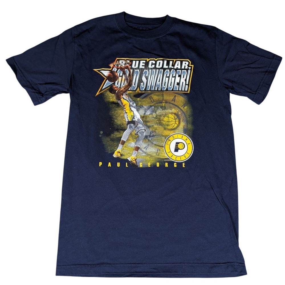 NBA Indiana Pacers Paul George Blue Collar Gold Swagger Graphic T-Shirt Navy